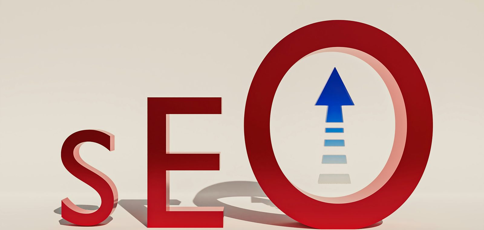 3D rendering of the word "SEO" with an upward arrow inside the letter "O," symbolizing emerging SEO content trends and the future rise in digital visibility.